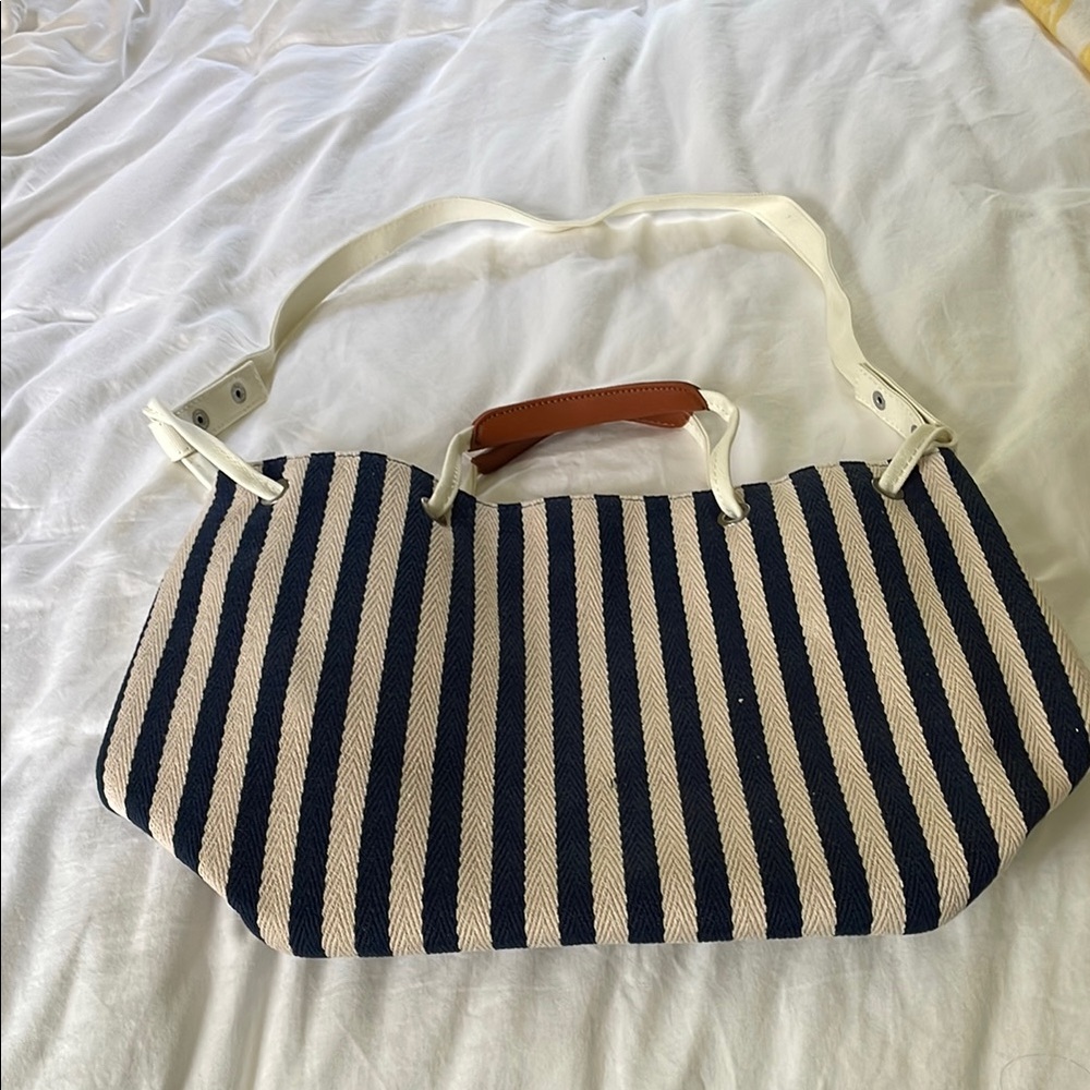 Striped Navy and Off-White Tote Bag